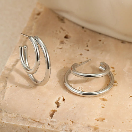 Double Shine Hoops – Stainless Steel | Elegant Jewelry by Drop Charm