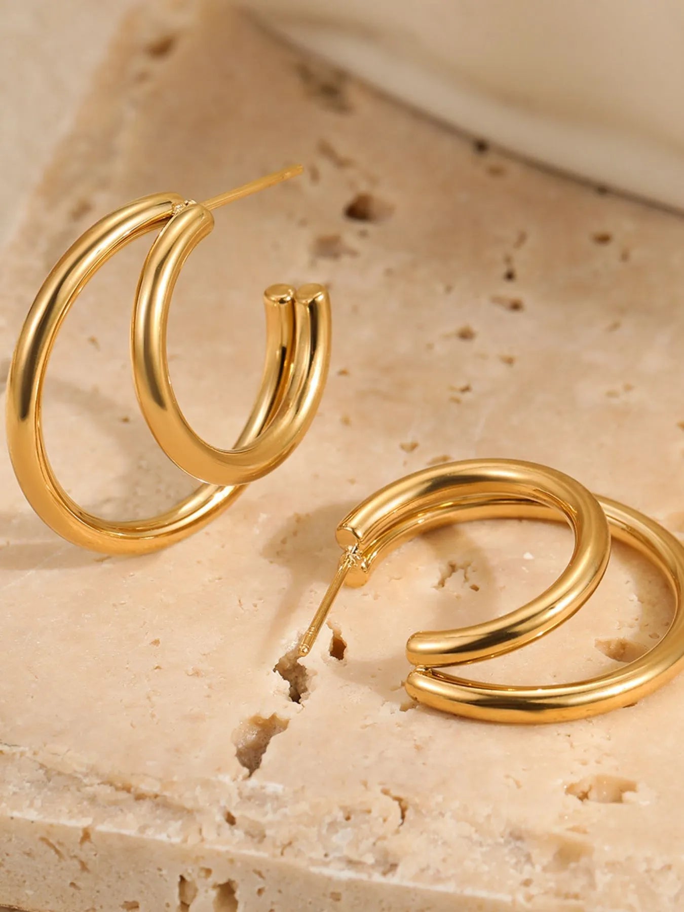 Double Shine Hoops – Stainless Steel | Elegant Jewelry by Drop Charm