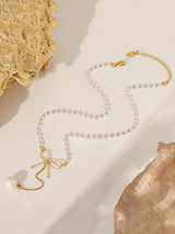 Golden Bowdrop Pearl Necklace | Elegant Jewelry by Drop Charm