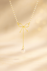 Golden Bowdrop Pearl Necklace | Elegant Jewelry by Drop Charm