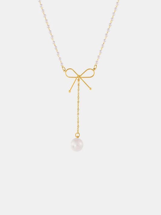 Golden Bowdrop Pearl Necklace | Elegant Jewelry by Drop Charm