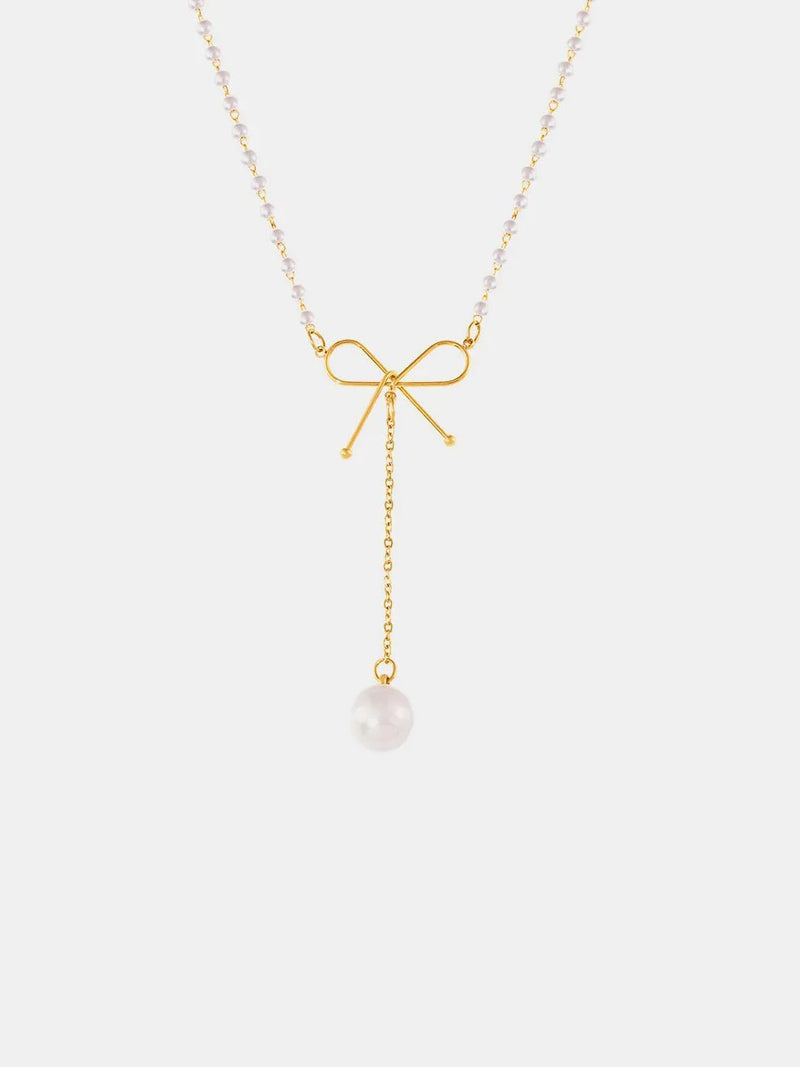 Golden Bowdrop Pearl Necklace | Elegant Jewelry by Drop Charm