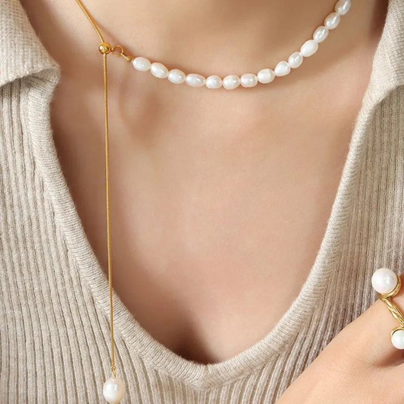 Golden Grace Pearl Necklace | Elegant Jewelry by Drop Charm