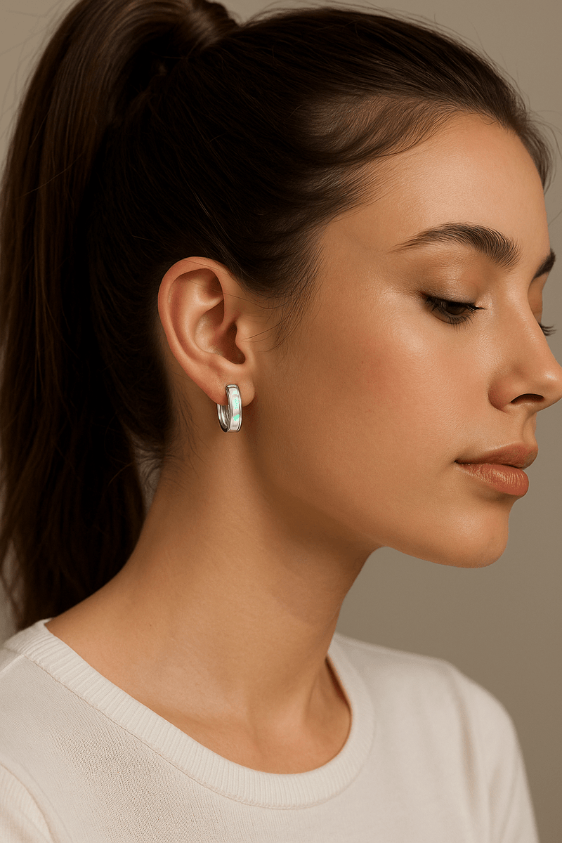 Light Catcher Hoops – 925 Sterling Silver & Opal | Elegant Jewelry by Drop Charm