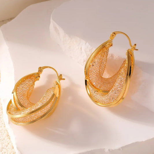 Luxe Curve Hoops – Glass Stone Edition | Elegant Jewelry by Drop Charm