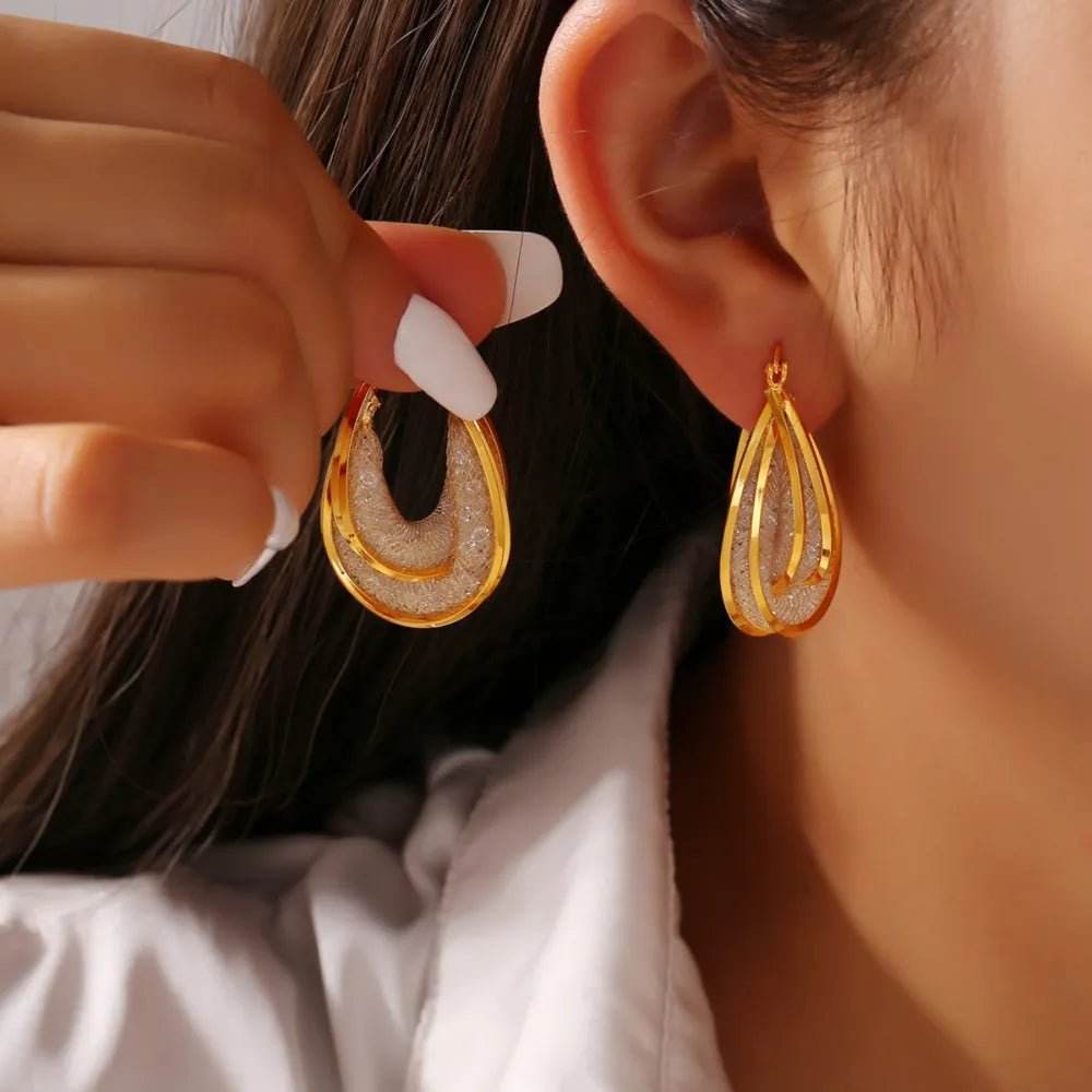 Luxe Curve Hoops – Glass Stone Edition | Elegant Jewelry by Drop Charm
