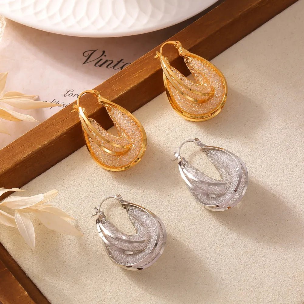 Luxe Curve Hoops – Glass Stone Edition | Elegant Jewelry by Drop Charm