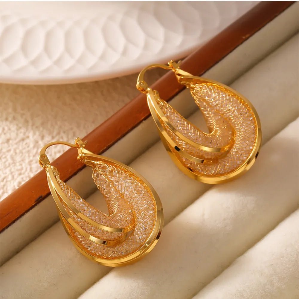 Luxe Curve Hoops – Glass Stone Edition | Elegant Jewelry by Drop Charm
