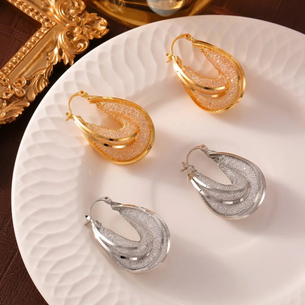 Luxe Curve Hoops – Glass Stone Edition | Elegant Jewelry by Drop Charm