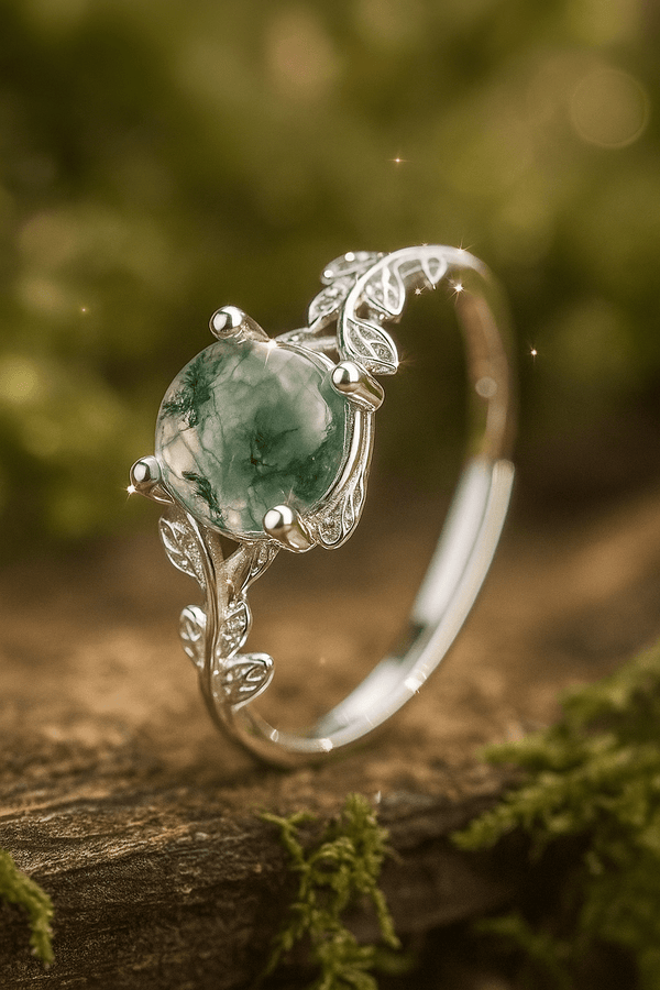 Moss Agate Ring | Elegant Jewelry by Drop Charm