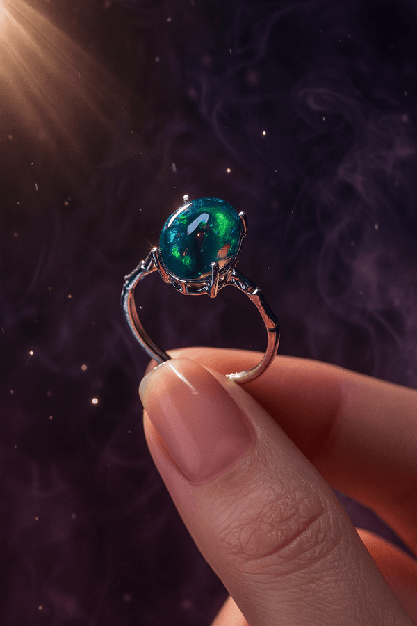 Mystic Ember Black Opal Ring – 925 Sterling Silver Vault Edition | Elegant Jewelry by Drop Charm