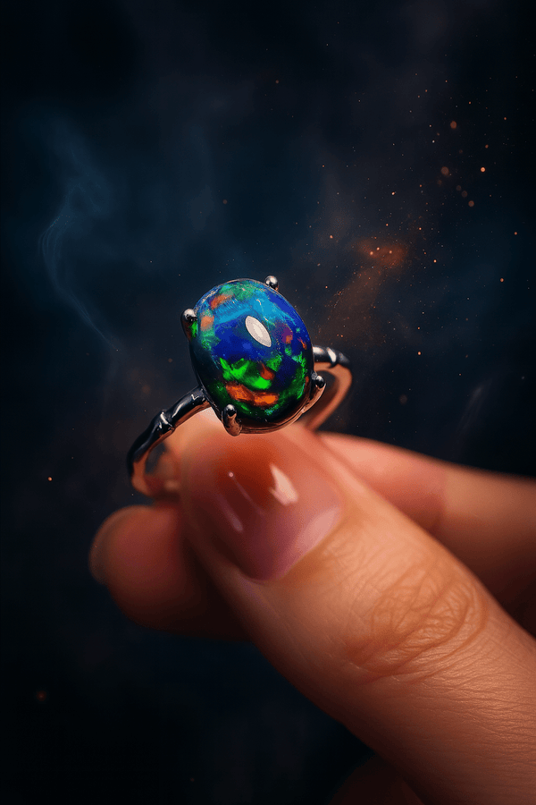 Mystic Ember Black Opal Ring – 925 Sterling Silver Vault Edition | Elegant Jewelry by Drop Charm