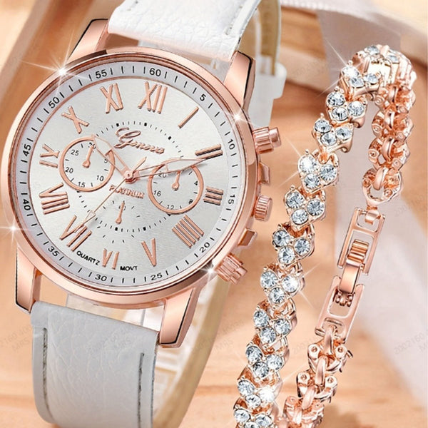 Rose Gold Luxe Timepiece & Crystal Bracelet Set | Elegant Jewelry by Drop Charm